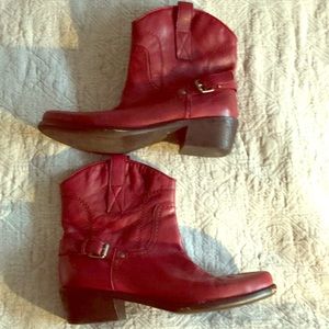 Red leather shortie cowboy boots